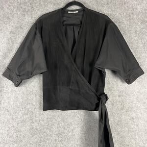 La Matta Suede Wrap Top Womens 4 Black Cotton Made in Italy Lagenlook Minimalist